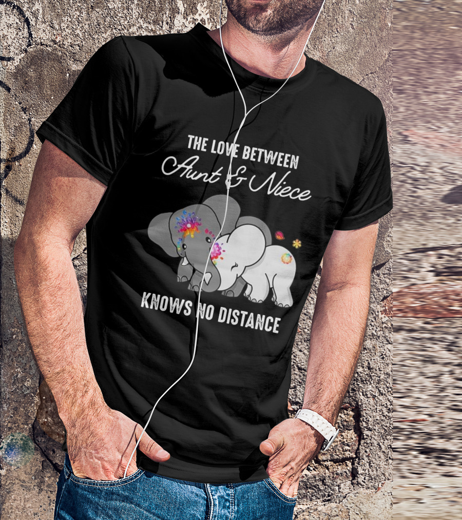The Love Between Aunt And Niece Knows No Distance Elephants With Colorful Flowers T-Shirt