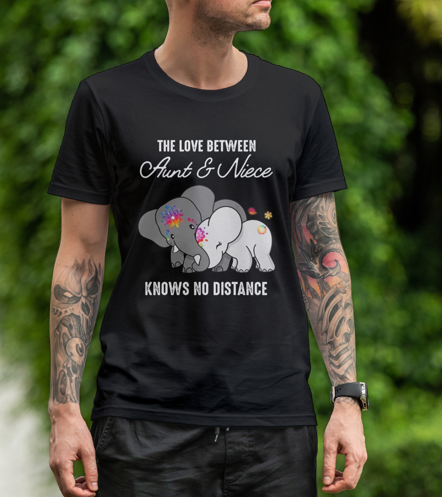The Love Between Aunt And Niece Knows No Distance Elephants With Colorful Flowers T-Shirt