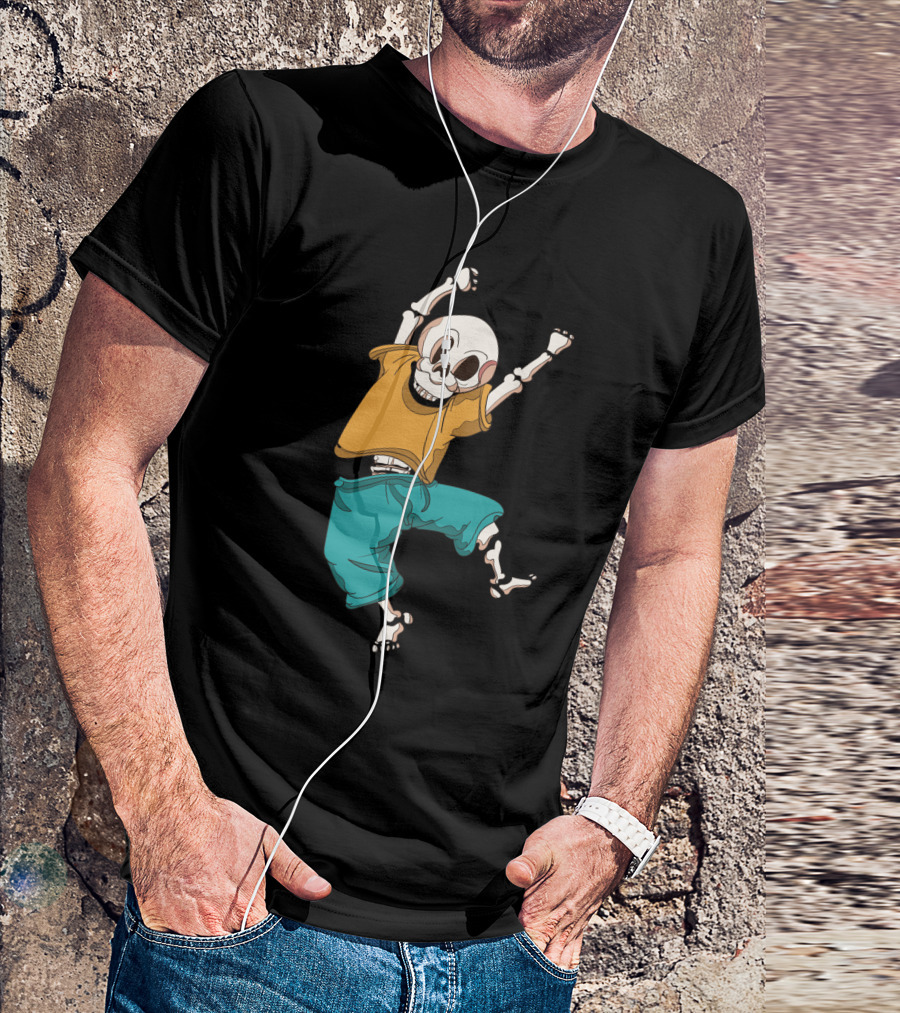Joyful Hand Drawn Skeleton In Casual T-Shirt