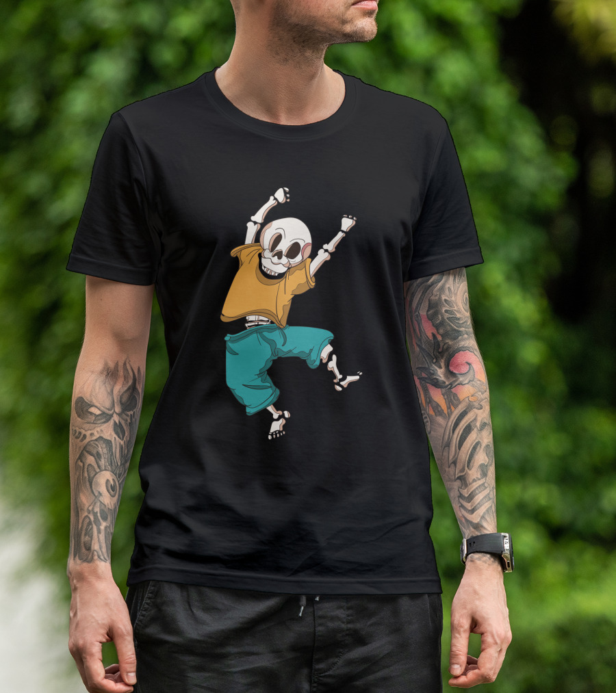 Joyful Hand Drawn Skeleton In Casual T-Shirt