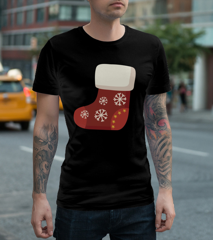 Sock Christmas Stocking With Snowflakes And Stars T-Shirt