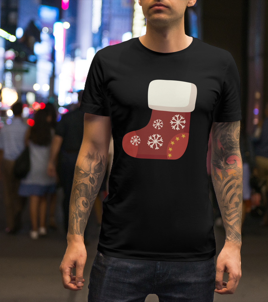 Sock Christmas Stocking With Snowflakes And Stars T-Shirt