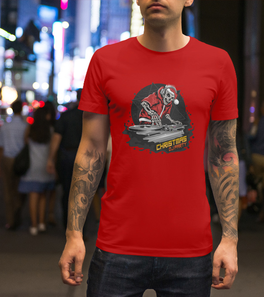 Christmas DJ Party Skull Santa Claus T-Shirt