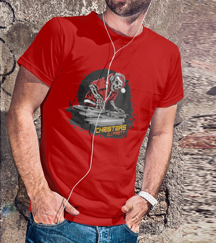 Christmas DJ Party Skull Santa Claus T-Shirt