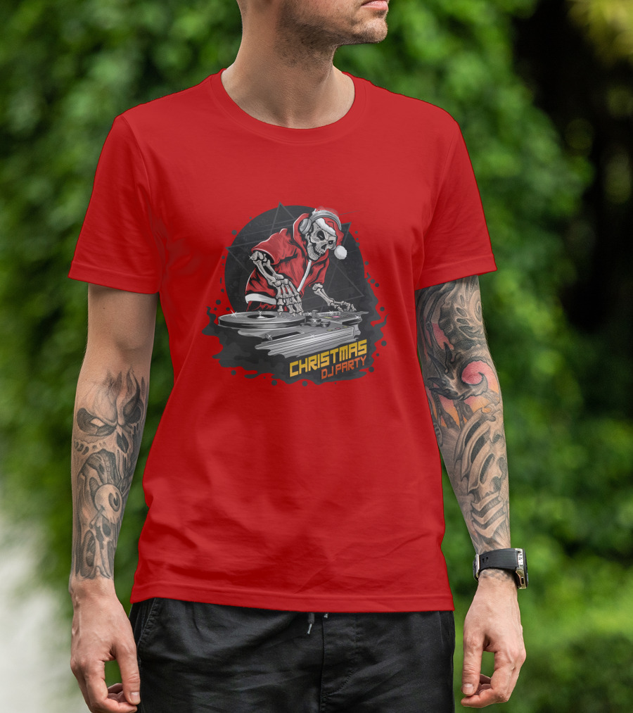 Christmas DJ Party Skull Santa Claus T-Shirt