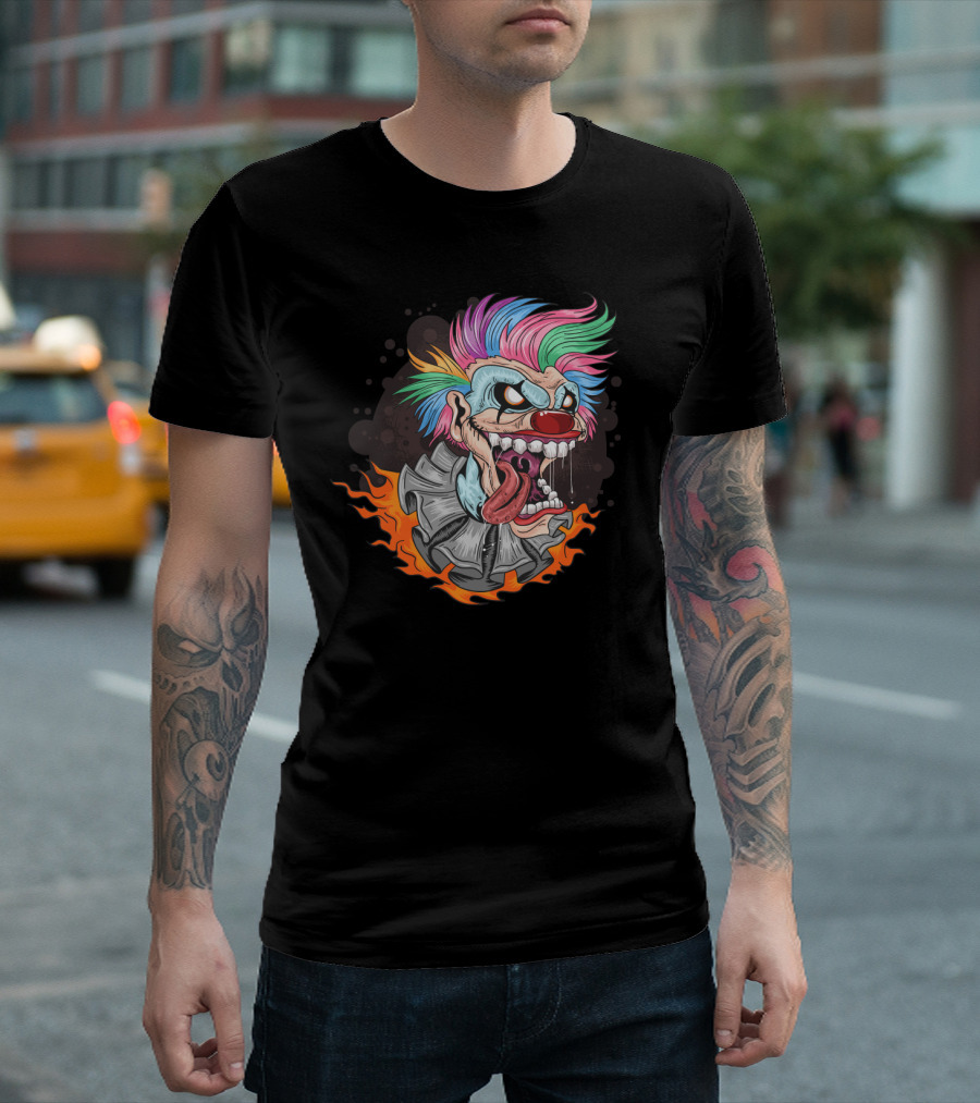 Clown Joker Smile with Unicorn Hair and Fiery Collar T-Shirt