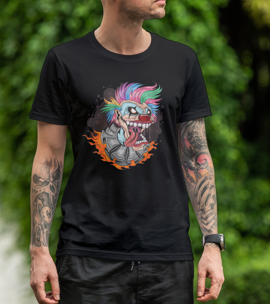 Clown Joker Smile With Unicorn Hair And Fiery Collar T-Shirt