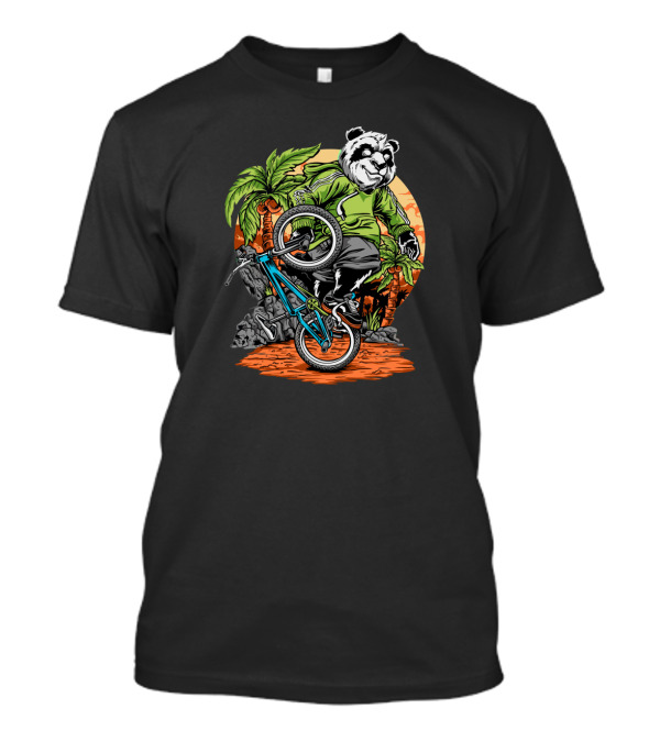 Panda Performs Bicycle Stunt In Tropical Setting T-Shirt