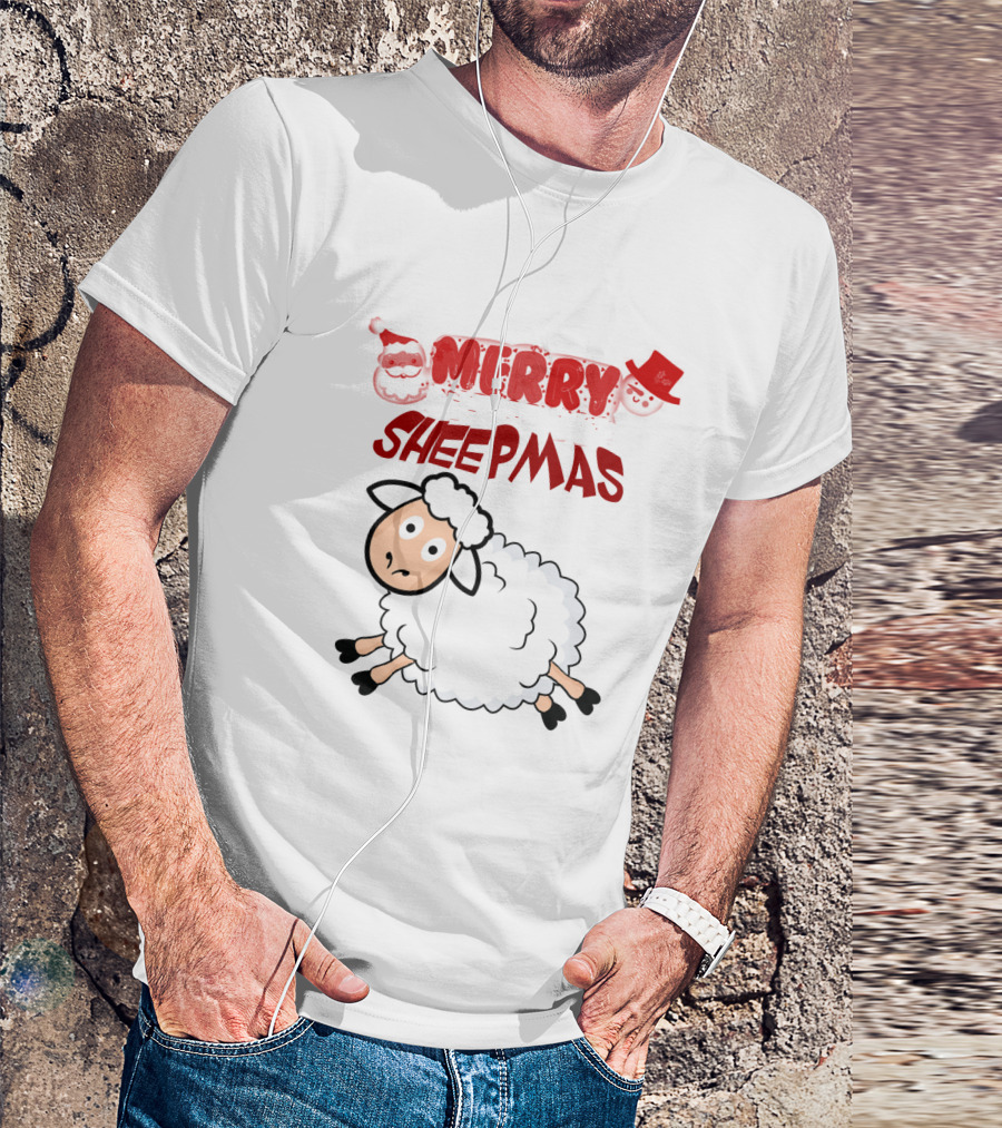 Merry Sheepmas Funny Christmas Santa Sheep With Snowman Hat T-Shirt