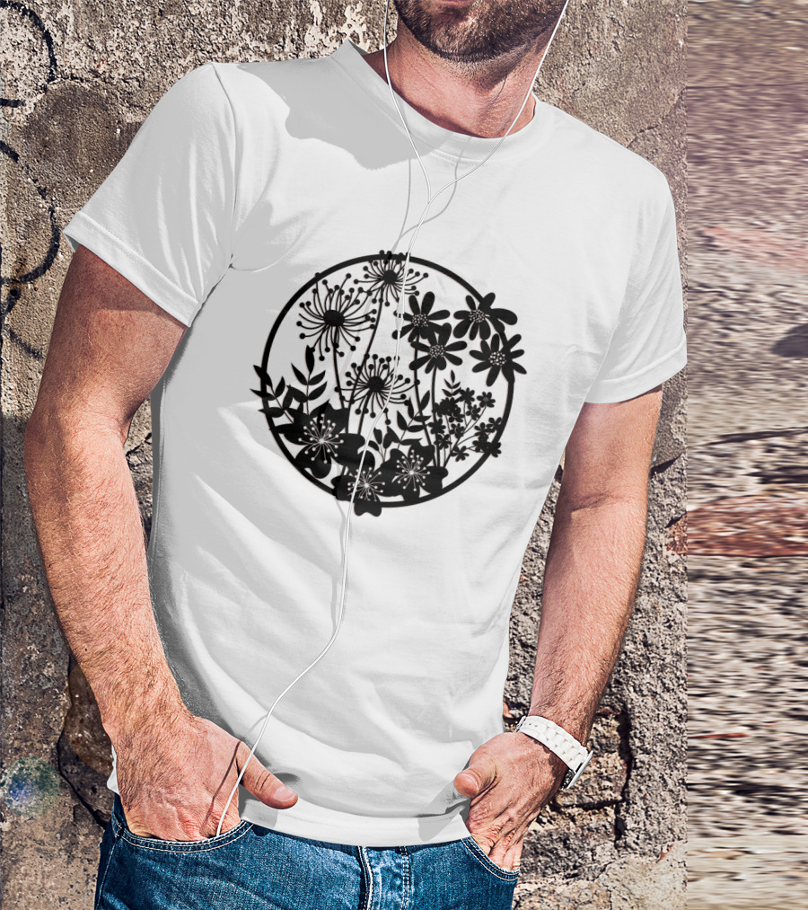Flower Fresh Three Dimensional Silhouette Blossom Mandala T-Shirt