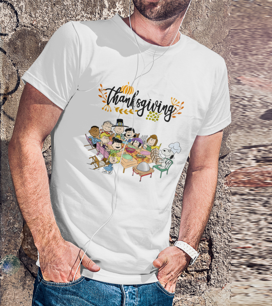 Thanksgiving Feast With Peanuts Characters Around The Table T-Shirt