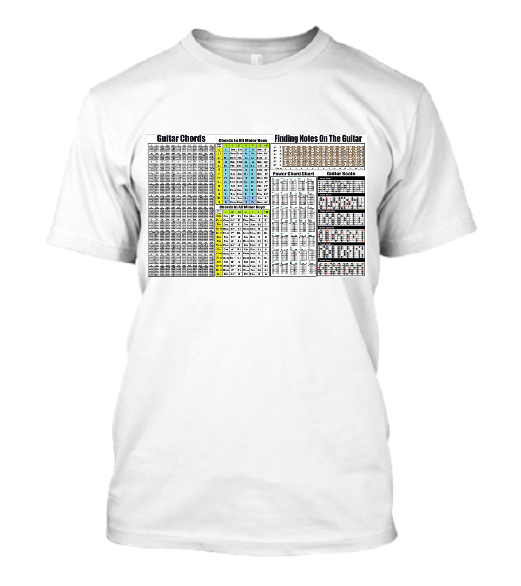 Guitar Chords Chords In All Major Keys Chords In All Minor Keys Power Chord Chart Guitar Scale Finding Notes On The Guitar T-Shirt