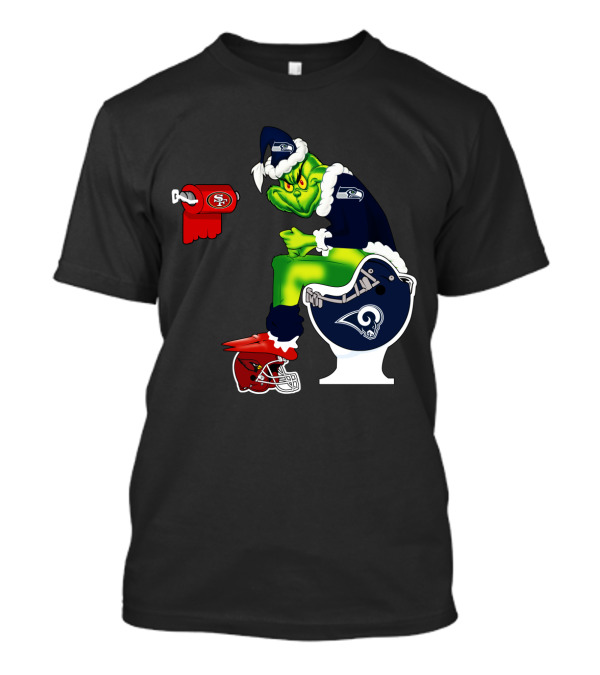 Seahawks Grinch On Rams Toilet With 49ers Toilet Paper And Cardinals Plunger T-Shirt