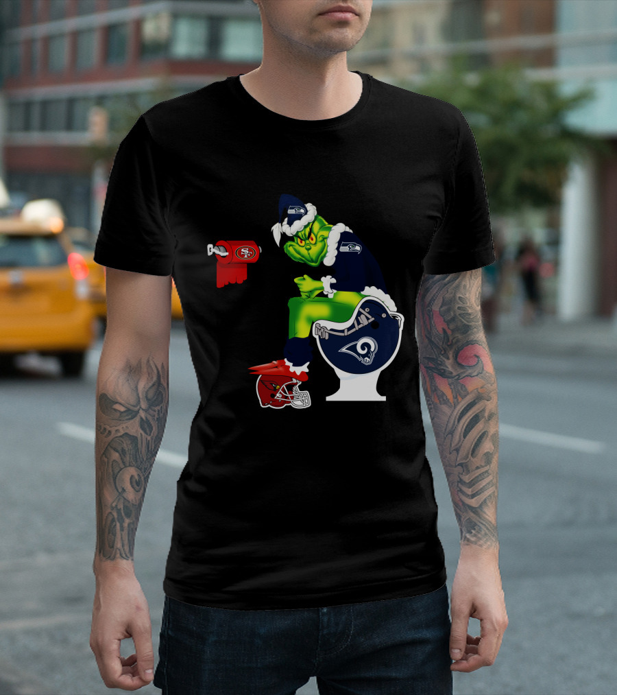 Seahawks Grinch on Rams Toilet with 49ers Toilet Paper and Cardinals Plunger T-Shirt