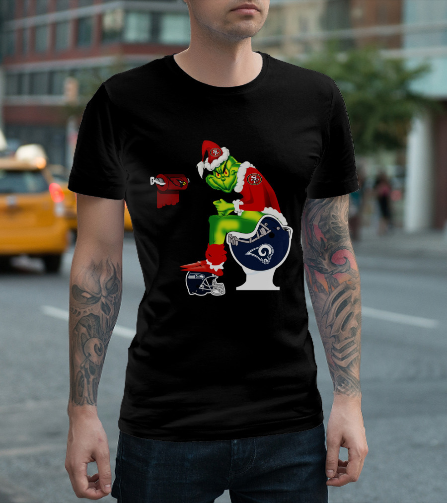 49ers Grinch on Rams Toilet with Cardinals Toilet Paper Seahawks Helmet T-Shirt