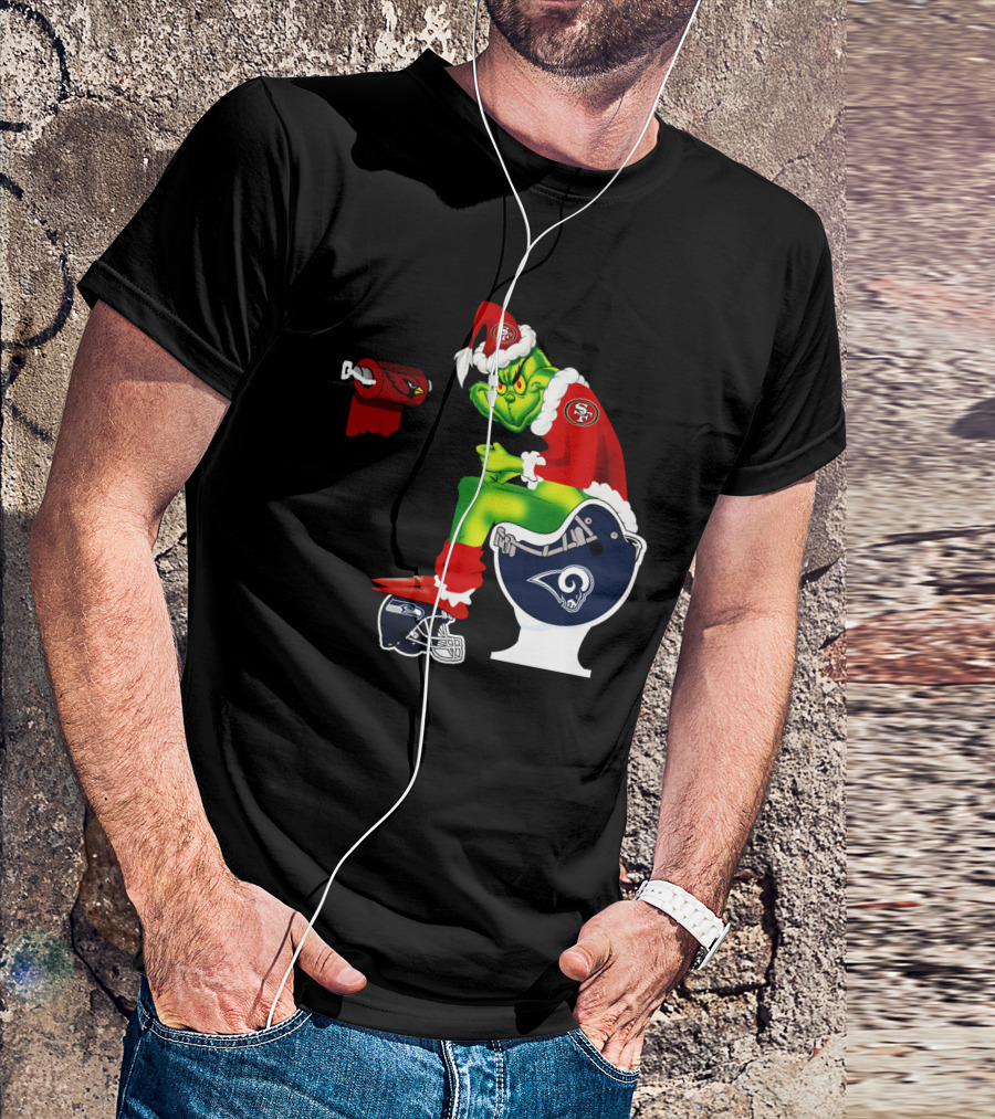 49ers Grinch On Rams Toilet With Cardinals Toilet Paper Seahawks Helmet T-Shirt