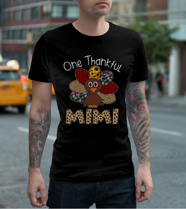 One Thankful Mimi Turkey With Sunflower And Patterned Feathers T-Shirt