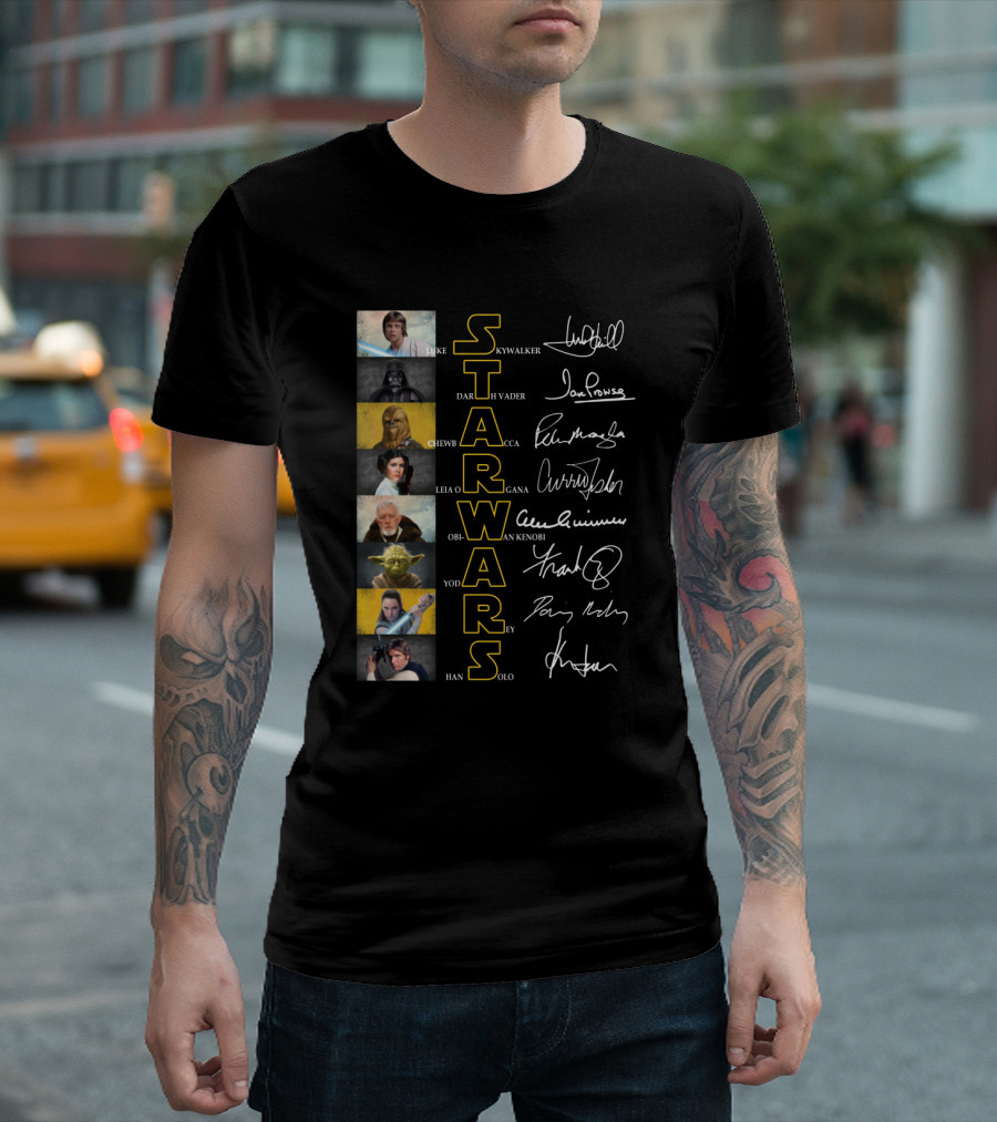 Luke Skywalker Darth Vader Chewbacca Leia Organa Obi-Wan Kenobi Yoda Rey Han Solo Star Wars Signatures T-Shirt
