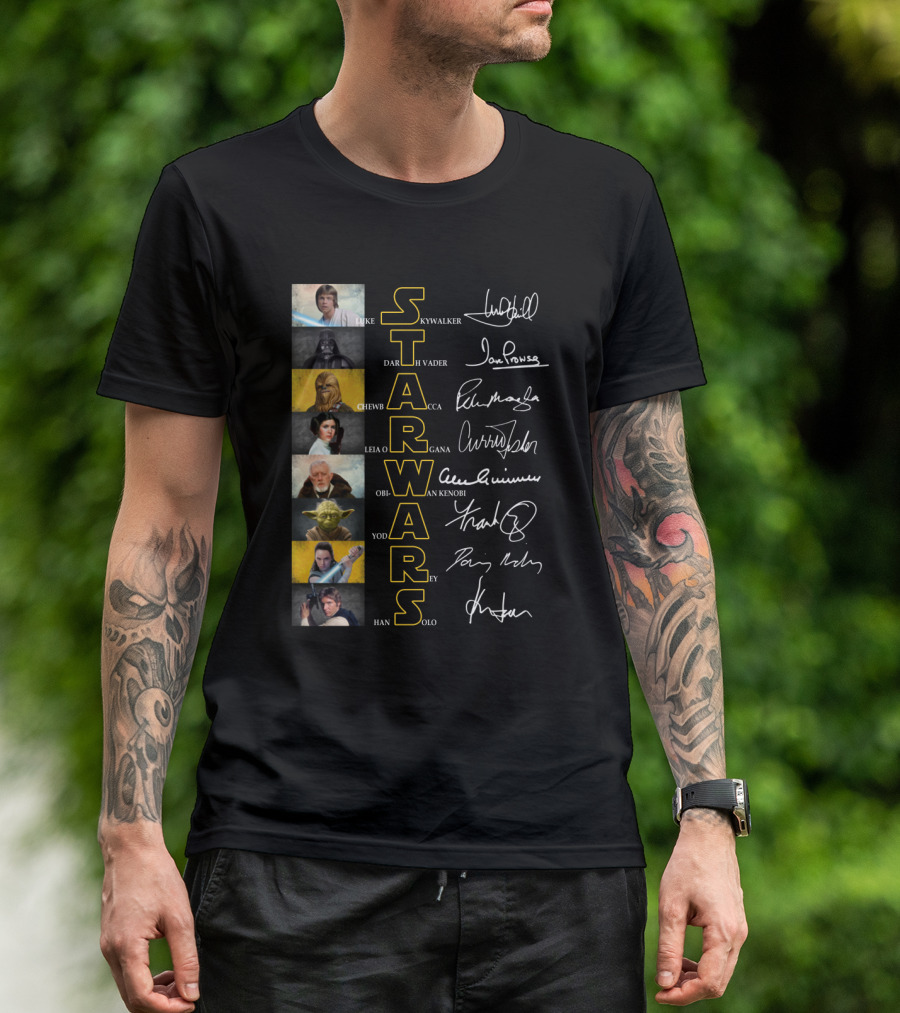 Luke Skywalker Darth Vader Chewbacca Leia Organa Obi-Wan Kenobi Yoda Rey Han Solo Star Wars Signatures T-Shirt
