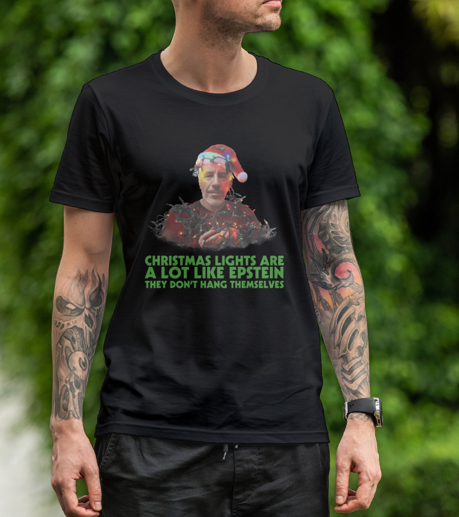Christmas Lights Are A Lot Like Epstein They Don't Hang Themselves Santa Hat T-Shirt