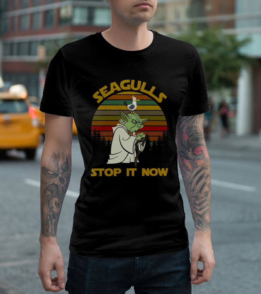 Yoda Seagulls Stop It Now Star Wars Retro Forest T-Shirt