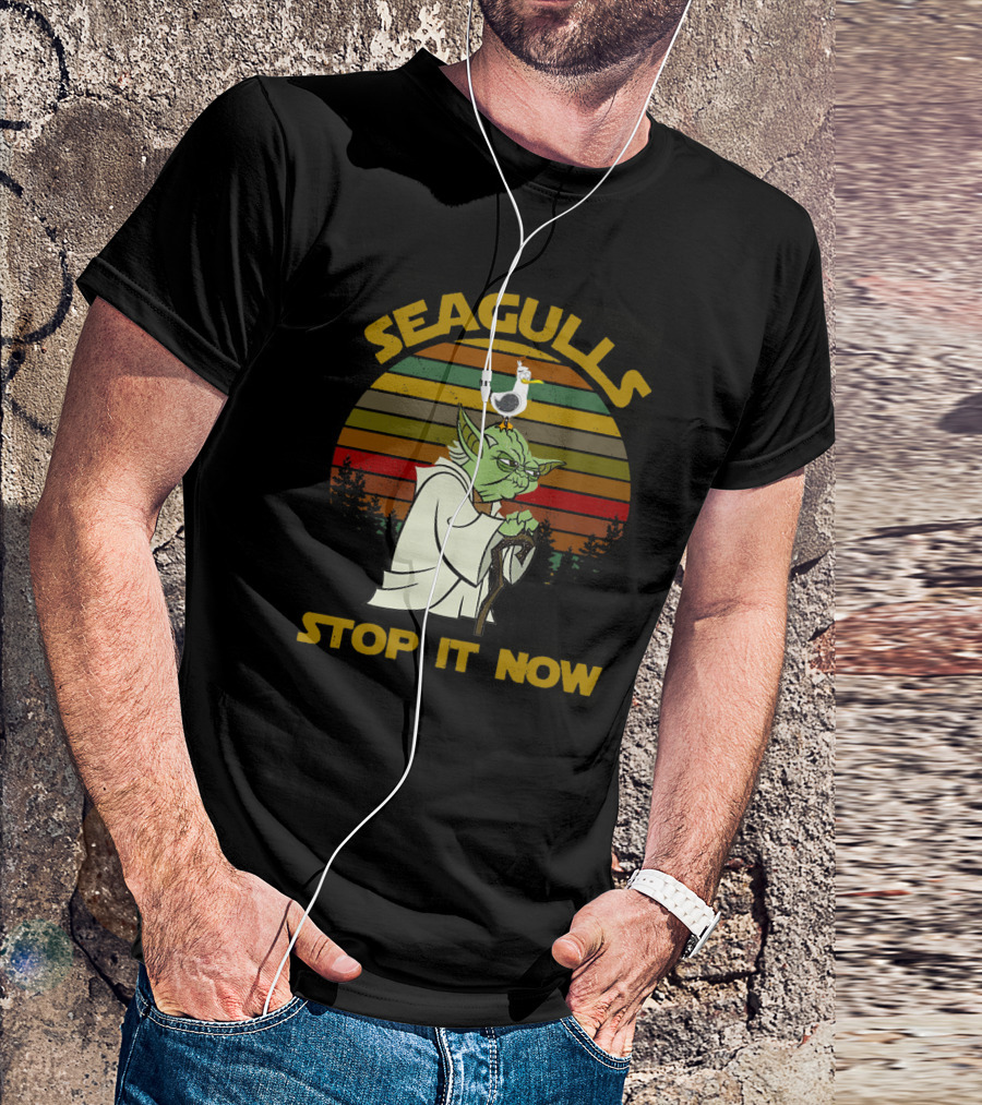 Yoda Seagulls Stop It Now Star Wars Retro Forest T-Shirt