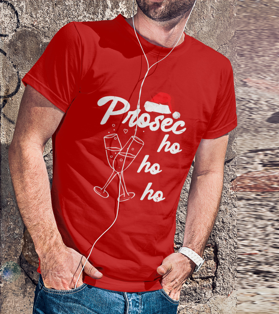 Prosec Ho Ho Santa Hat Champagne Glasses T-Shirt