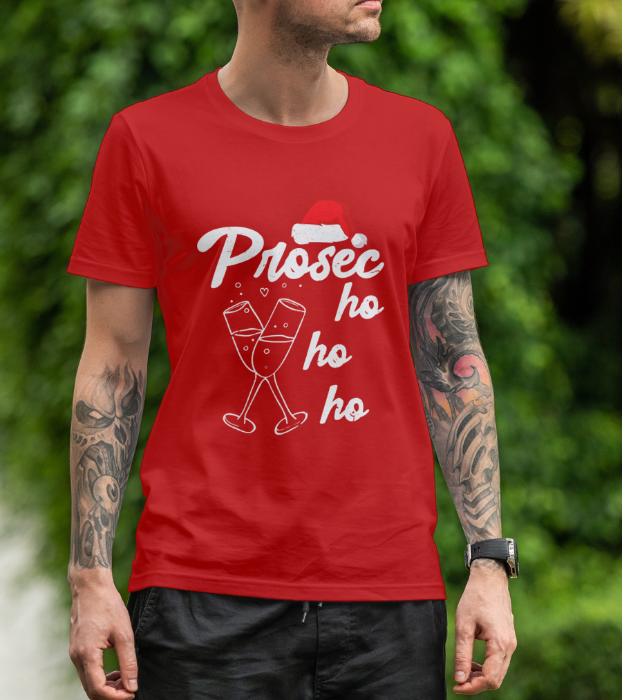 Prosec Ho Ho Santa Hat Champagne Glasses T-Shirt