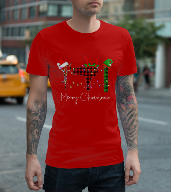 Hair Stylist Merry Christmas Scissors Dryer Comb Holiday Hat T-Shirt