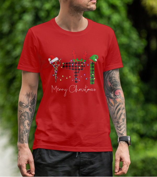 Hair Stylist Merry Christmas Scissors Dryer Comb Holiday Hat T-Shirt