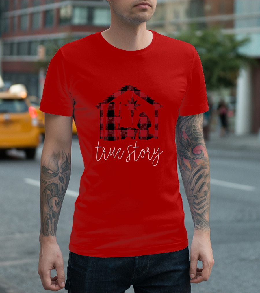 True Story Nativity Scene Buffalo Plaid T-Shirt