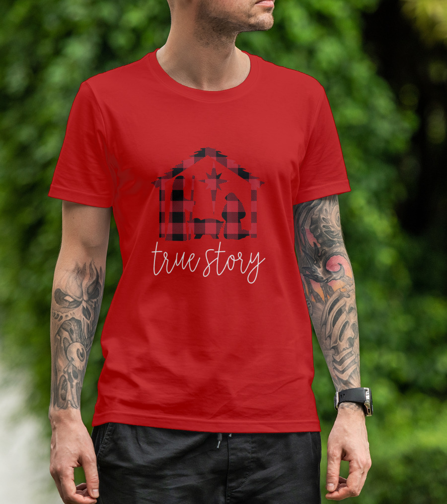 True Story Nativity Scene Buffalo Plaid T-Shirt