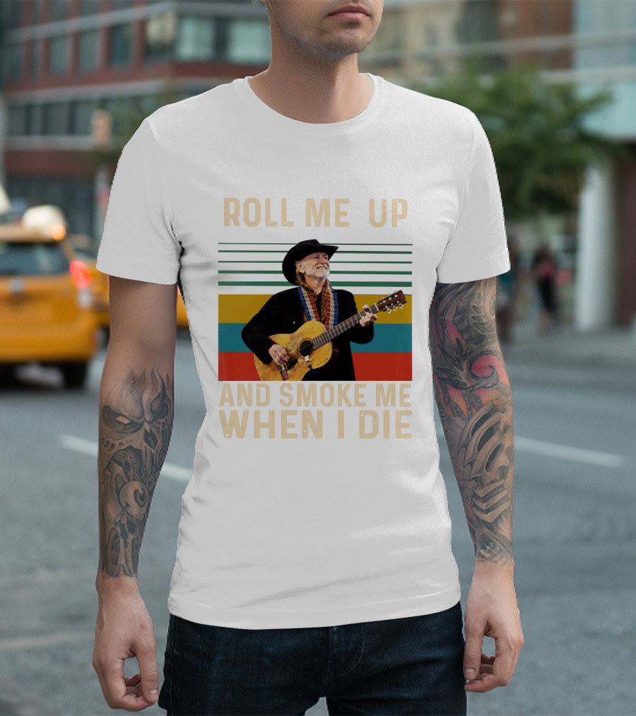 Roll Me Up And Smoke Me When I Die Cowboy Guitar Vintage Stripes T-Shirt