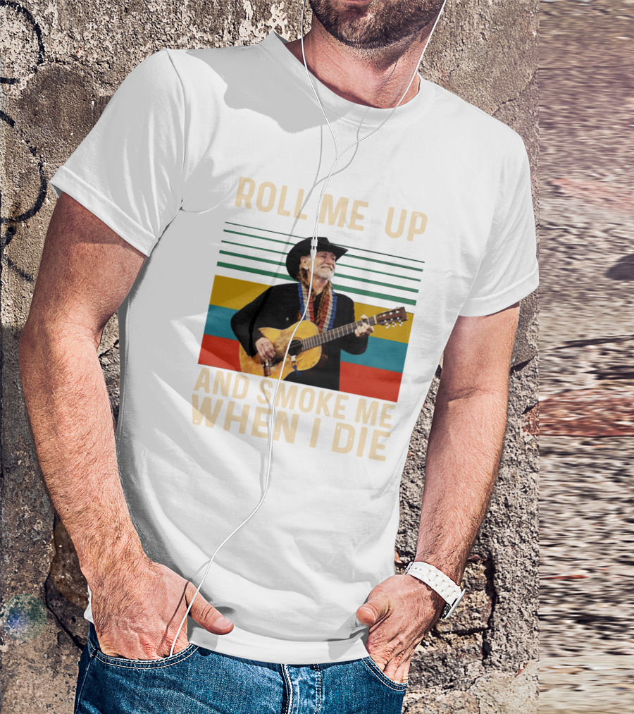 Roll Me Up And Smoke Me When I Die Cowboy Guitar Vintage Stripes T-Shirt