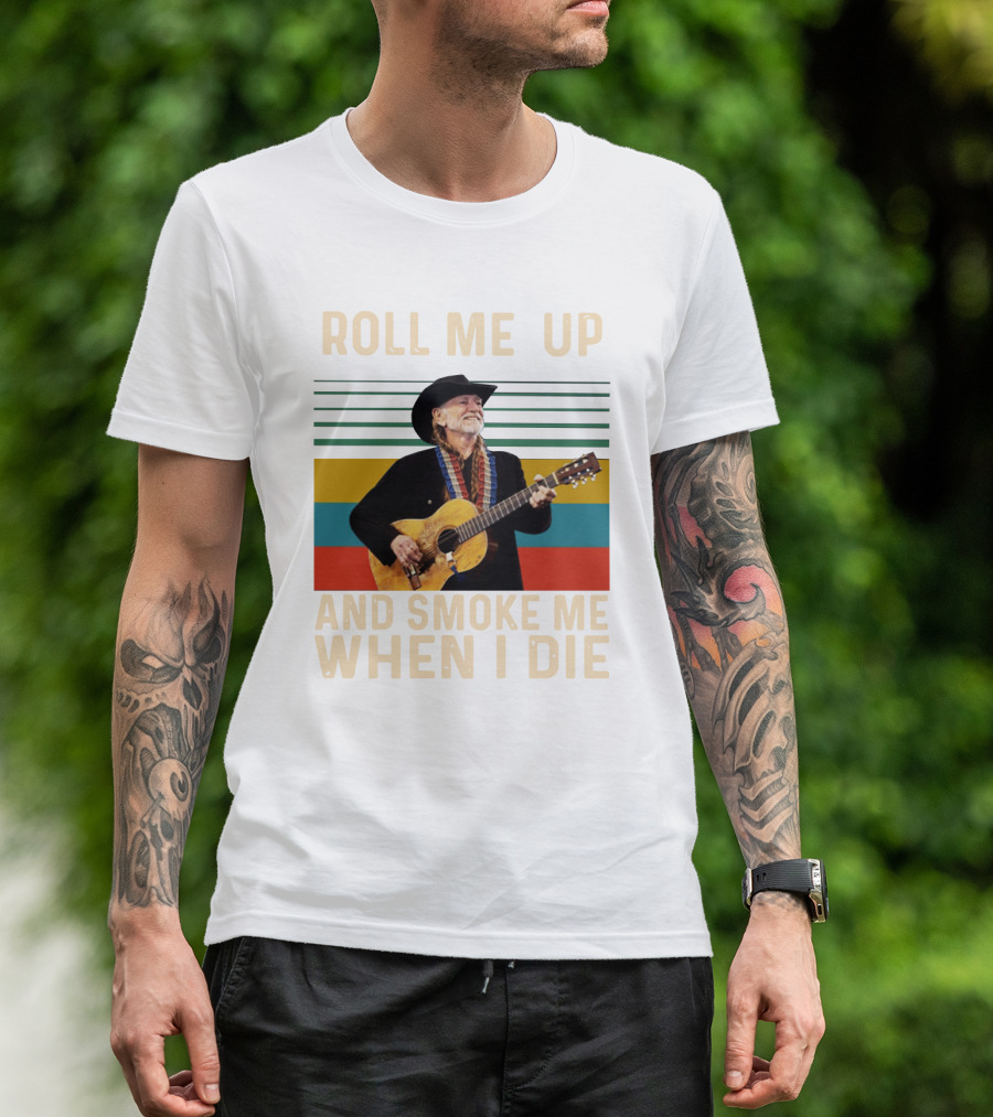 Roll Me Up And Smoke Me When I Die Cowboy Guitar Vintage Stripes T-Shirt