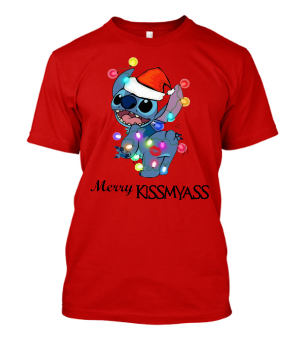 Merry Kissmyass Christmas Stitch Santa Hat Lights T-Shirt