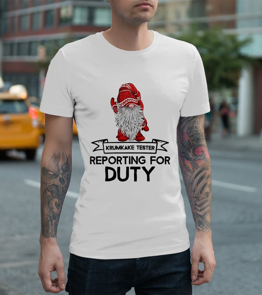 Krumkake Tester Reporting For Duty Christmas Gnome Festive Red Hat T-Shirt