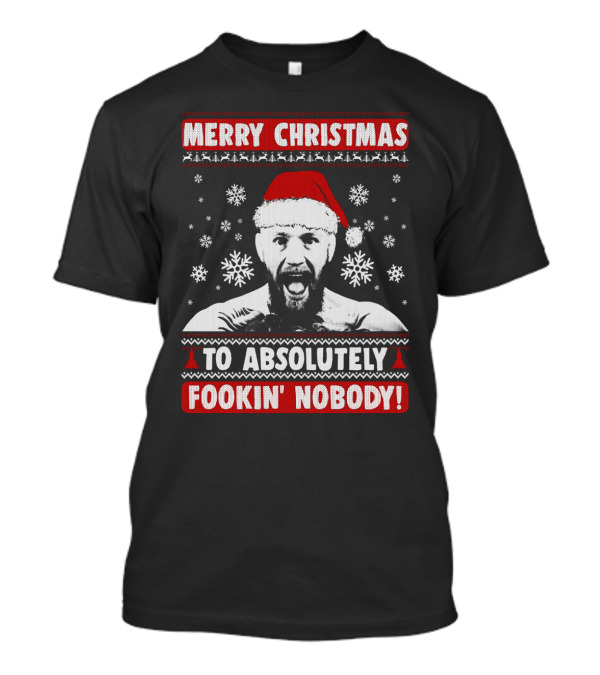 Merry Christmas To Absolutely Fookin' Nobody Santa Hat And Snowflakes T-Shirt