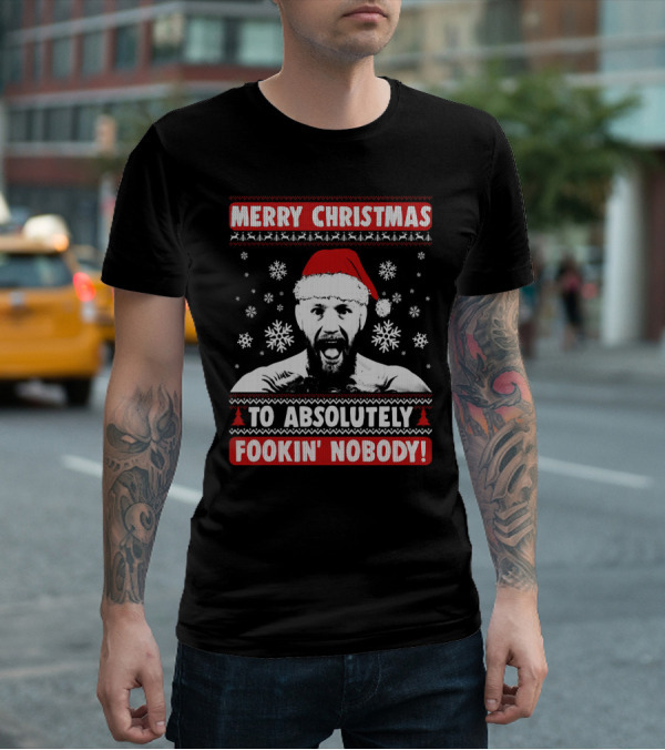 Merry Christmas To Absolutely Fookin' Nobody Santa Hat And Snowflakes T-Shirt