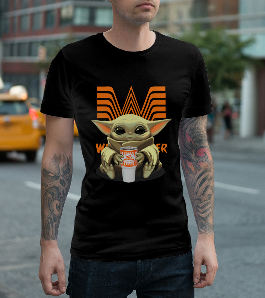 Baby Yoda Holding Whataburger Cup With Iconic Whataburger T-Shirt