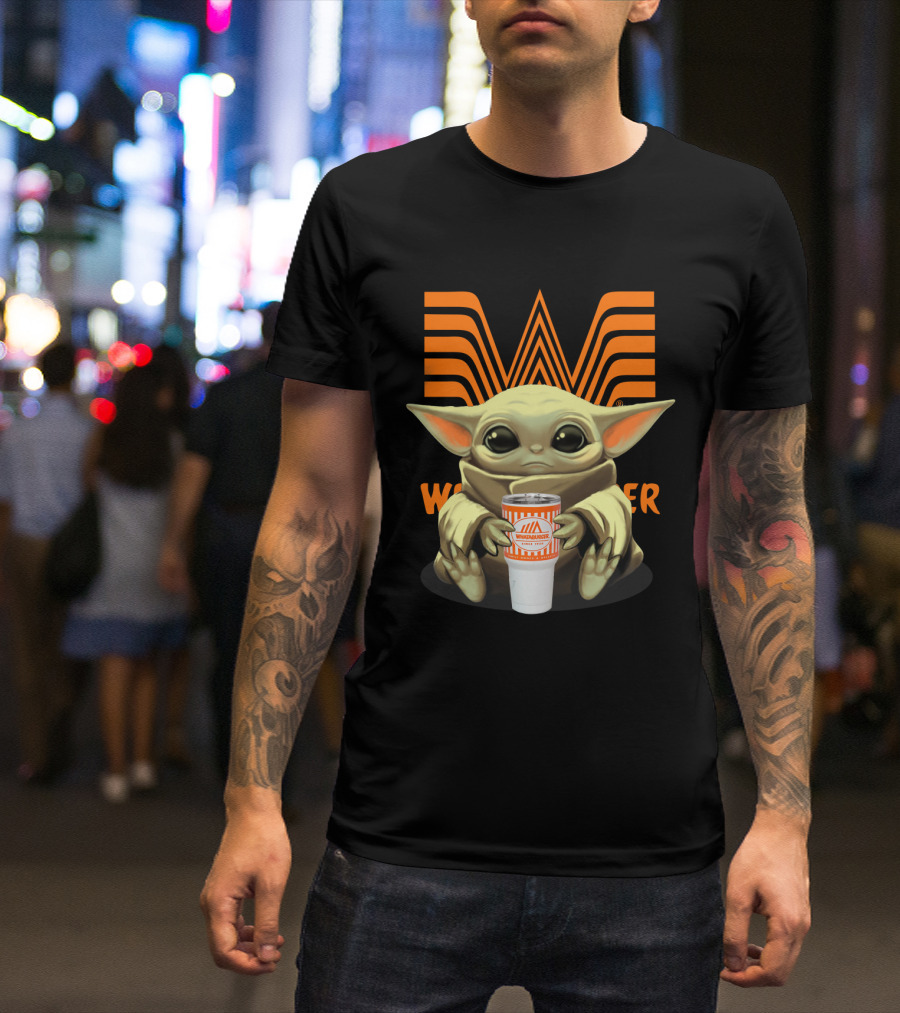 Baby Yoda Holding Whataburger Cup With Iconic Whataburger T-Shirt