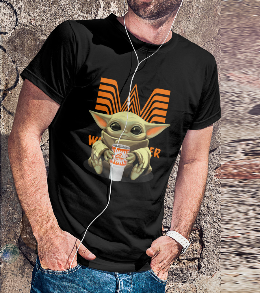 Baby Yoda Holding Whataburger Cup With Iconic Whataburger T-Shirt