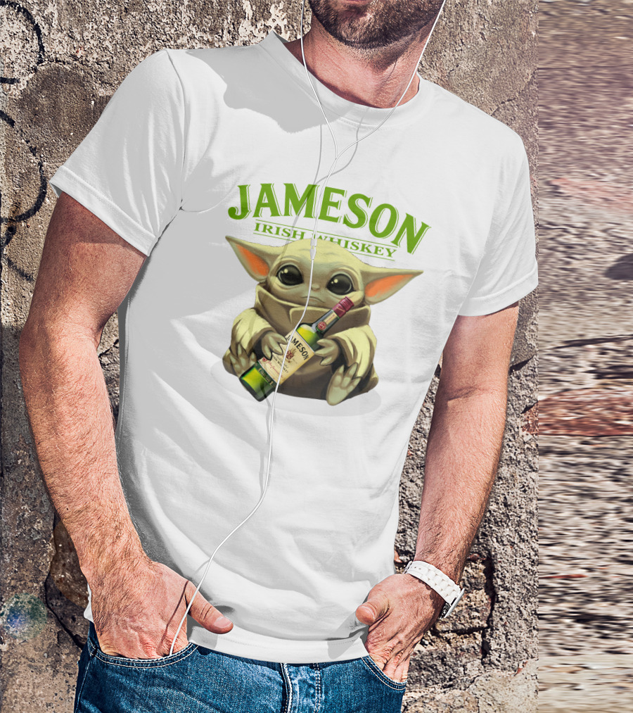 Jameson Irish Whiskey Baby Yoda Holding Whiskey Bottle T-Shirt