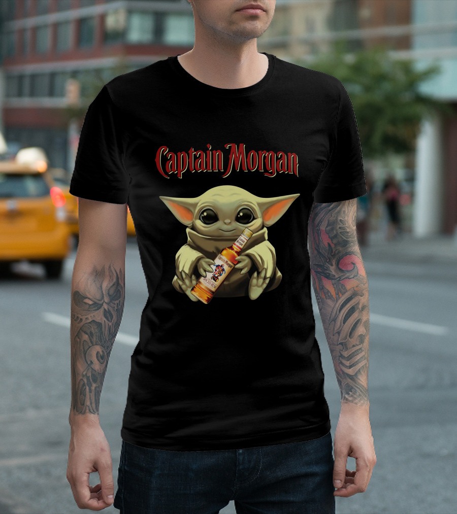 Captain Morgan Baby Yoda Holding Rum Bottle T-Shirt