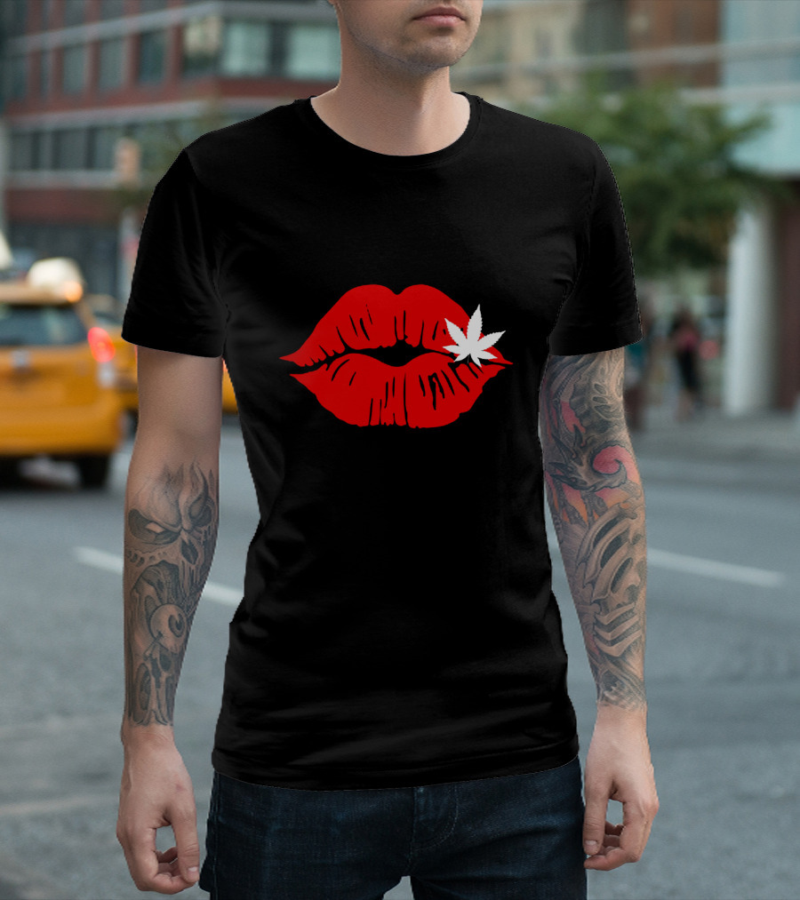 Red Lips Cannabis Weed Leaf T-Shirt