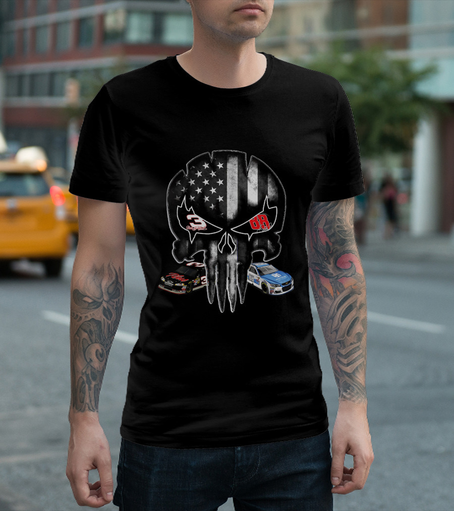 Dale Earnhardt 3 Punisher Skull American Flag Racing Cars 88 T-Shirt