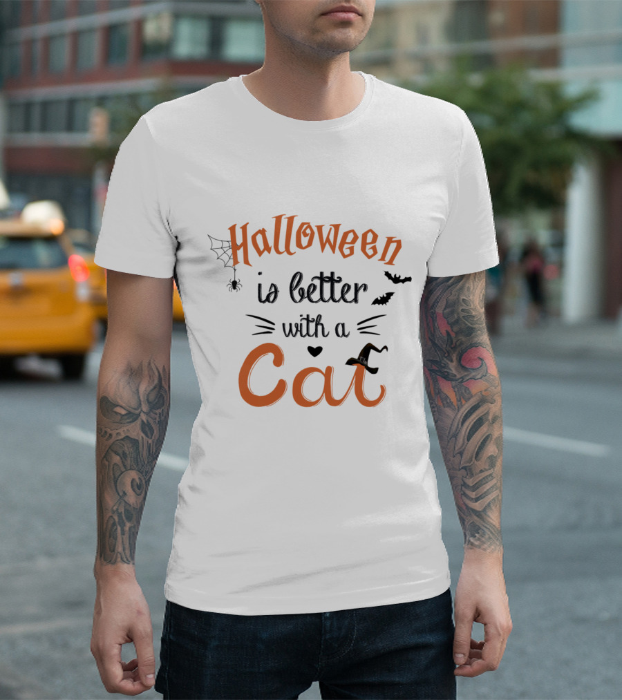 Halloween Is Better With A Cat Spider Bat Hat T-Shirt
