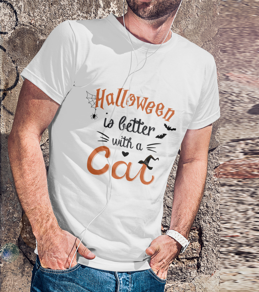 Halloween Is Better With A Cat Spider Bat Hat T-Shirt