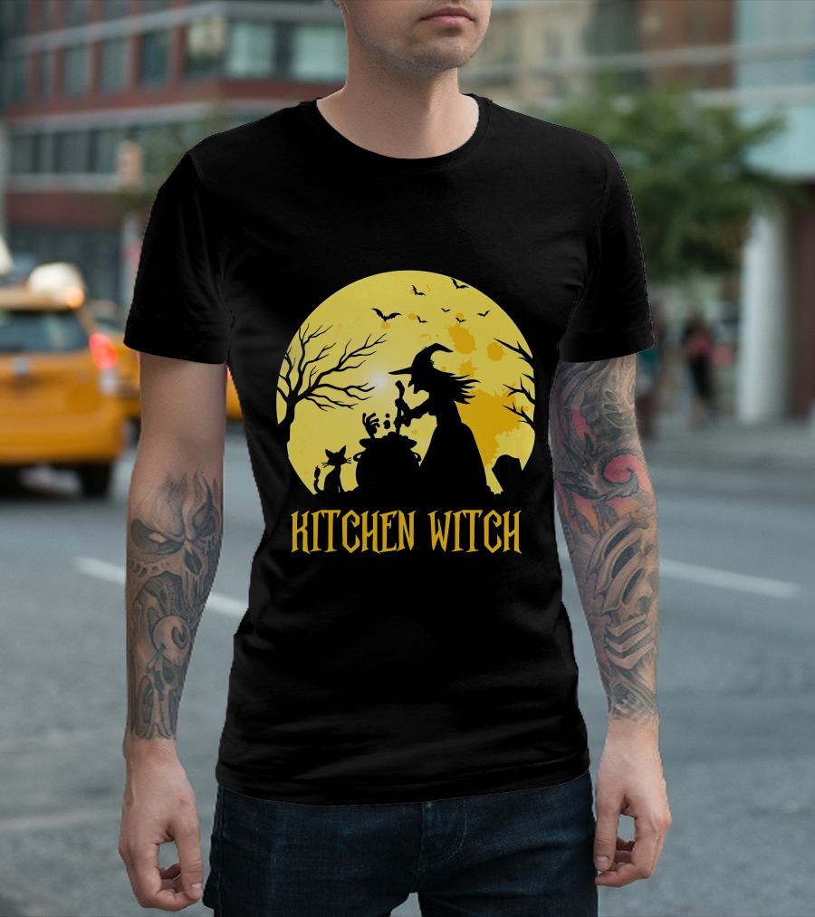 Kitchen Witch Halloween Silhouette Moon Cooking Potion T-Shirt