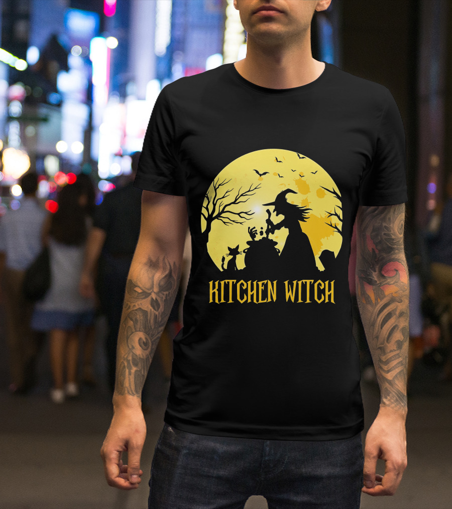Kitchen Witch Halloween Silhouette Moon Cooking Potion T-Shirt
